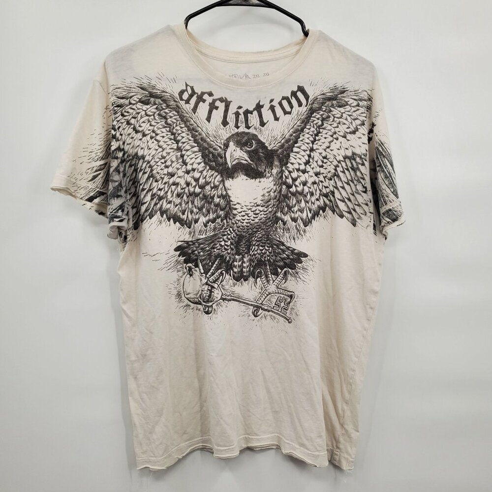 Affliction Wing Grunge Cyber Tee Shirt Top Men Size Medium Y2K Style Crewneck